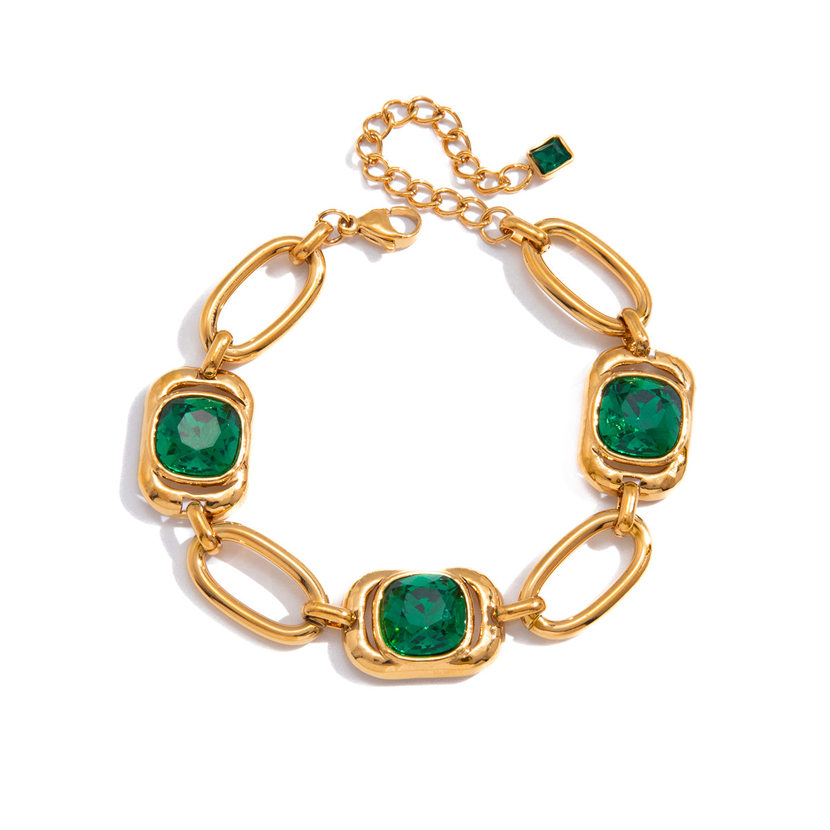 Emerald Hour Chain Link Bracelet close up against white background