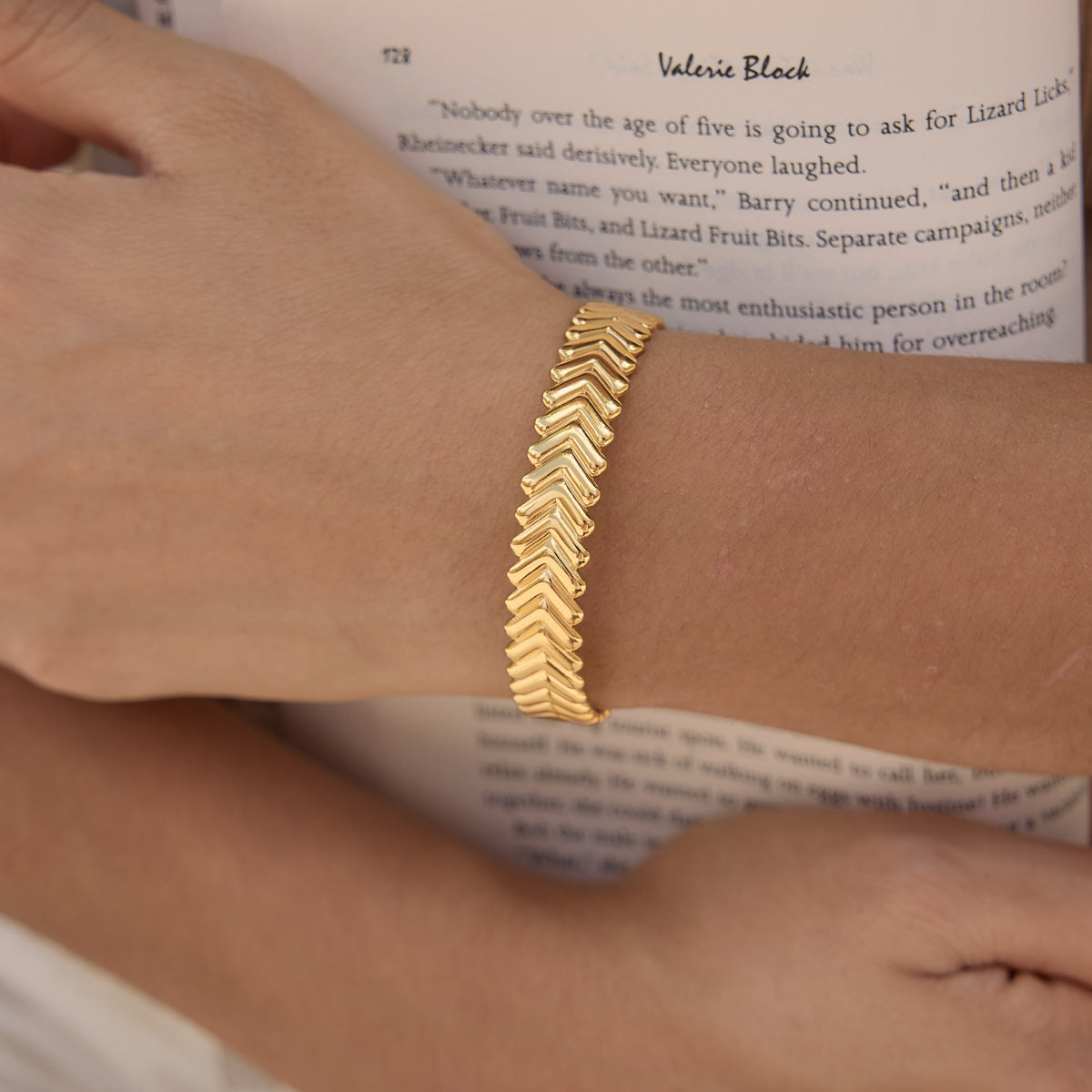 A girl wearing Golden Arrow Bracelet