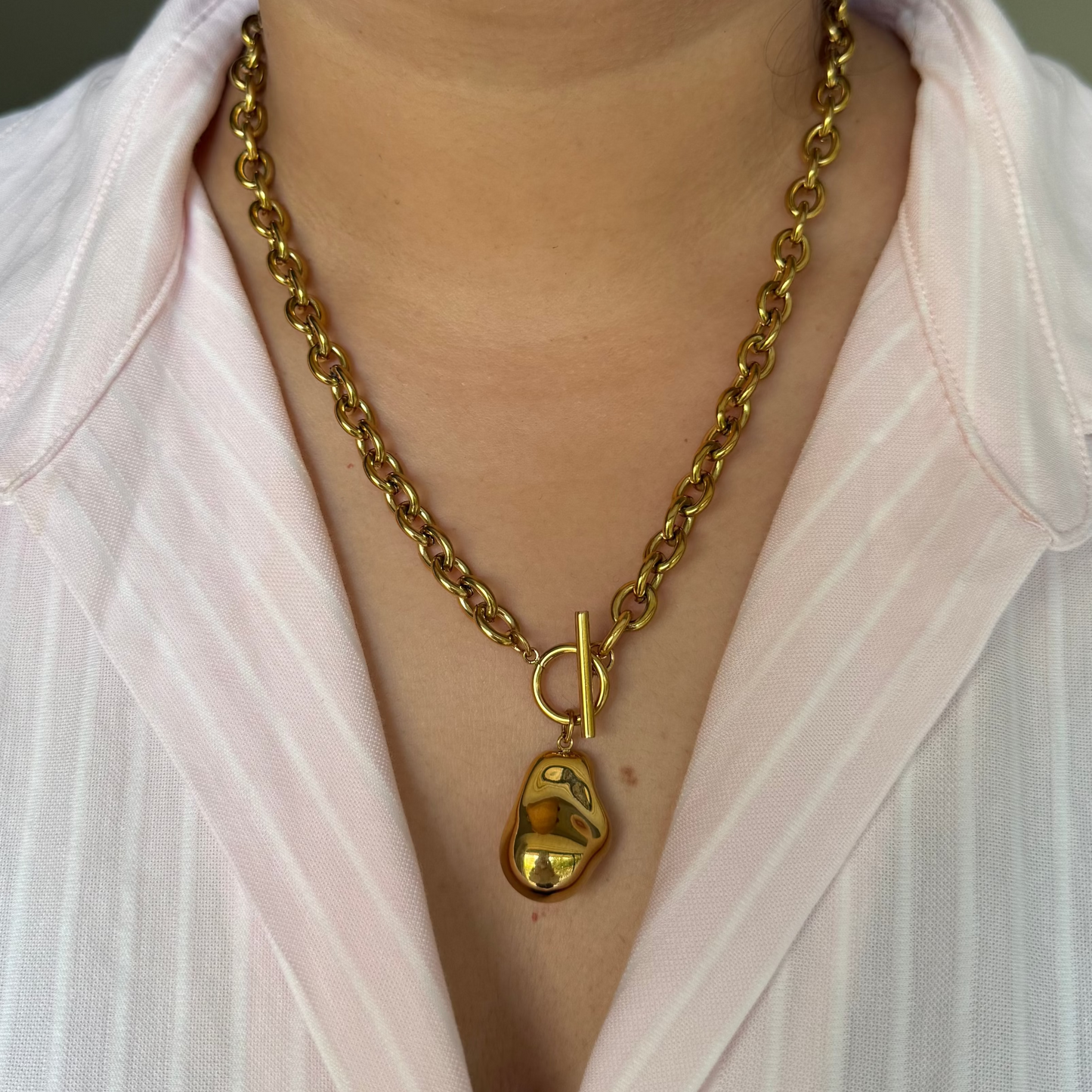 Dull Gold Molten Drop Necklace