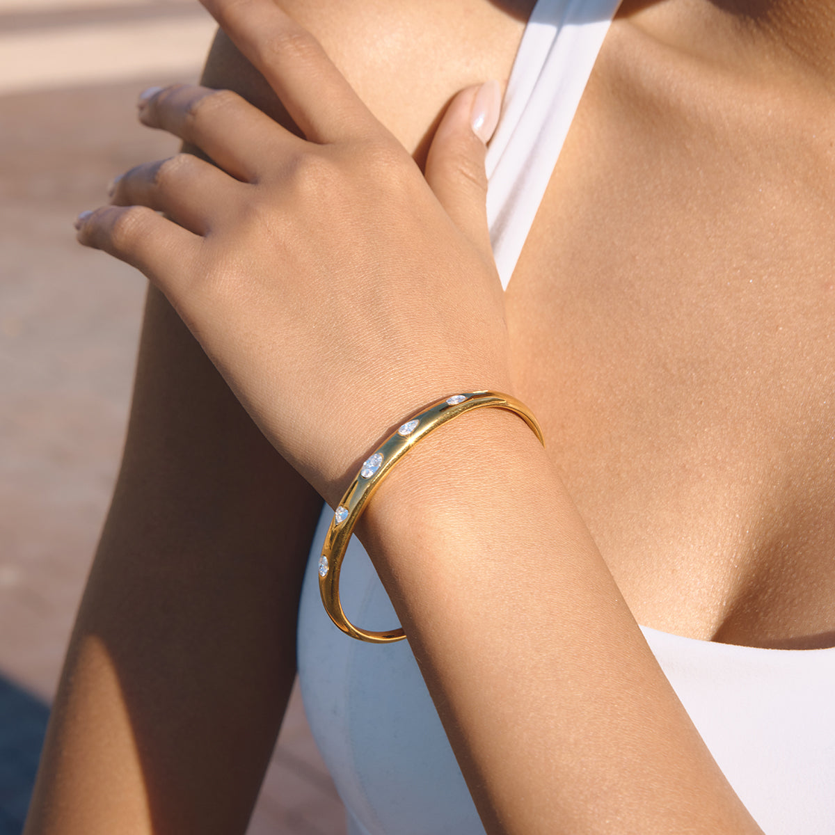 Multi Stone Studded Cuff Bangle