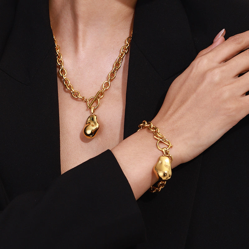 Dull Gold Molten Drop Necklace