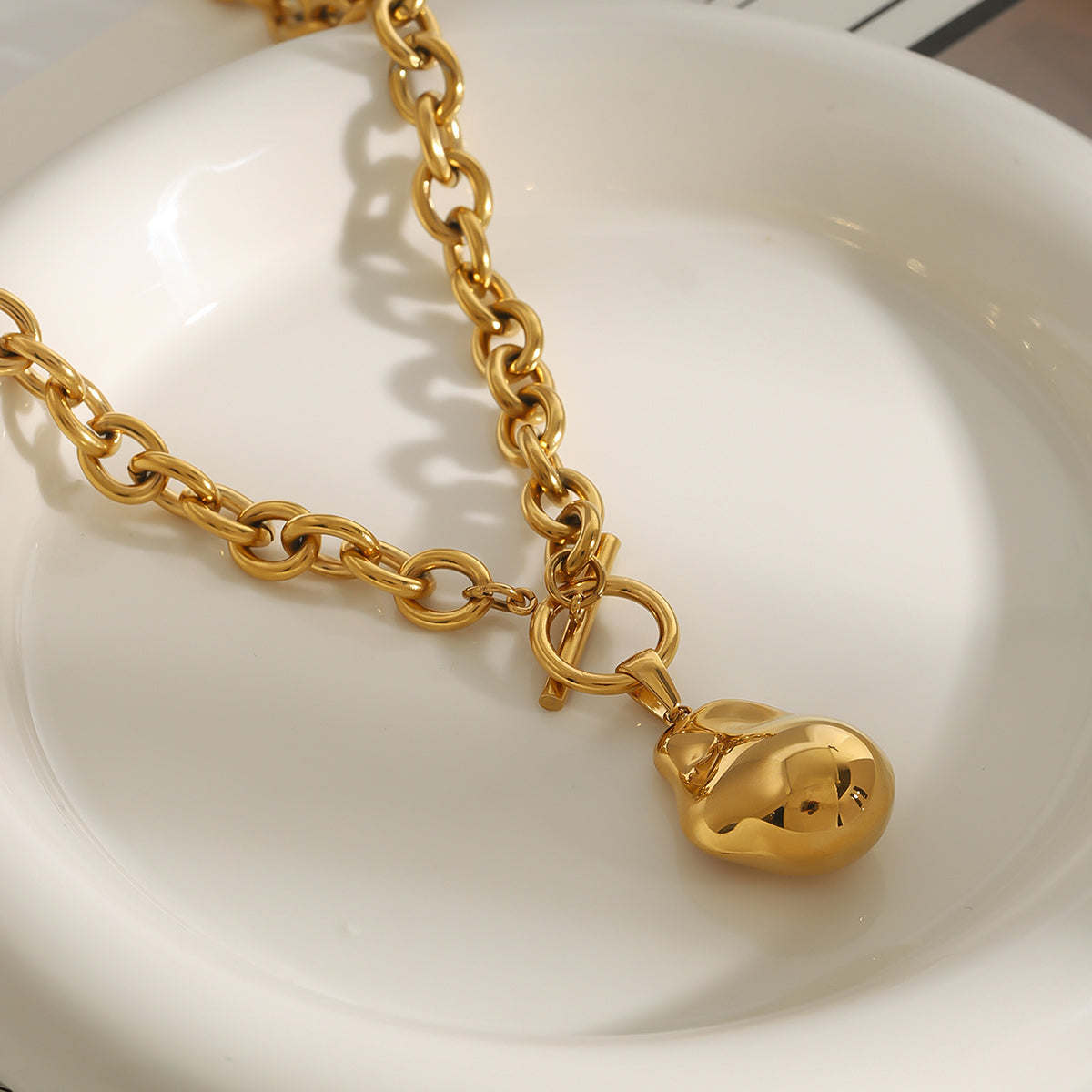 Dull Gold Molten Drop Necklace