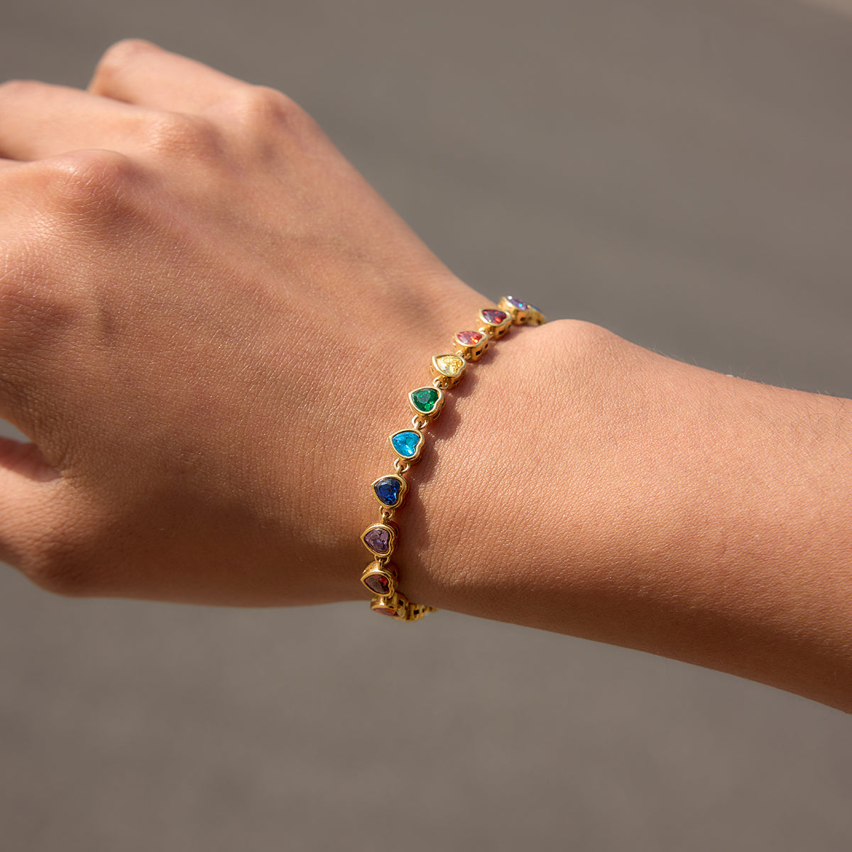 Rainbow Heart Colourful Bracelet on a human wrist 