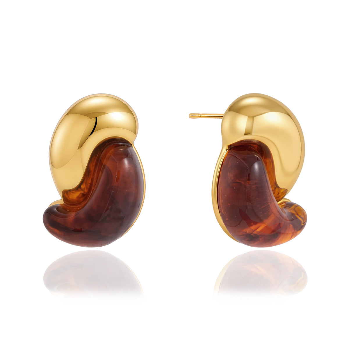 Pair of Alba Brown and gold-tone earrings on a white background
